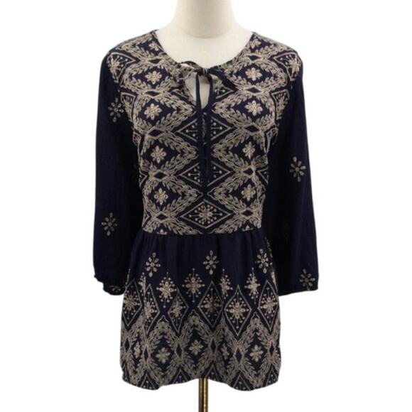 BLOOMCHIC 14-16 1X Plus Navy Blue Rayon Embroidered Boho Blouse Topo NWT b138 - Picture 1 of 8